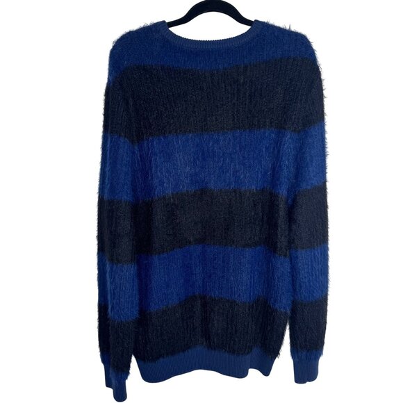 INC Women's Striped Blue Black Horizontal Striped Fuzzy Sweater Size XXL - Picture 4 of 8